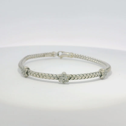 14k White Gold Natural Diamond Flower Flexible Bracelet