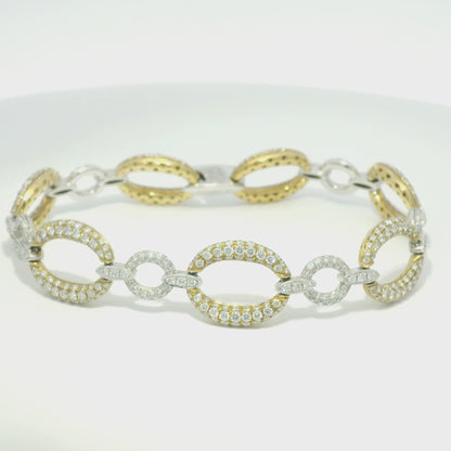 18k Two-Tone Gold Natural Diamond Pave Oval Link Bracelet