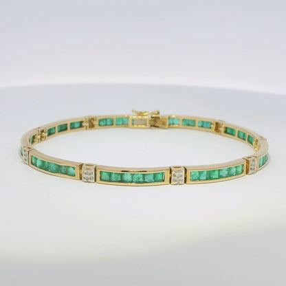 14k Yellow Gold Emerald Channel Set Station Bracelet