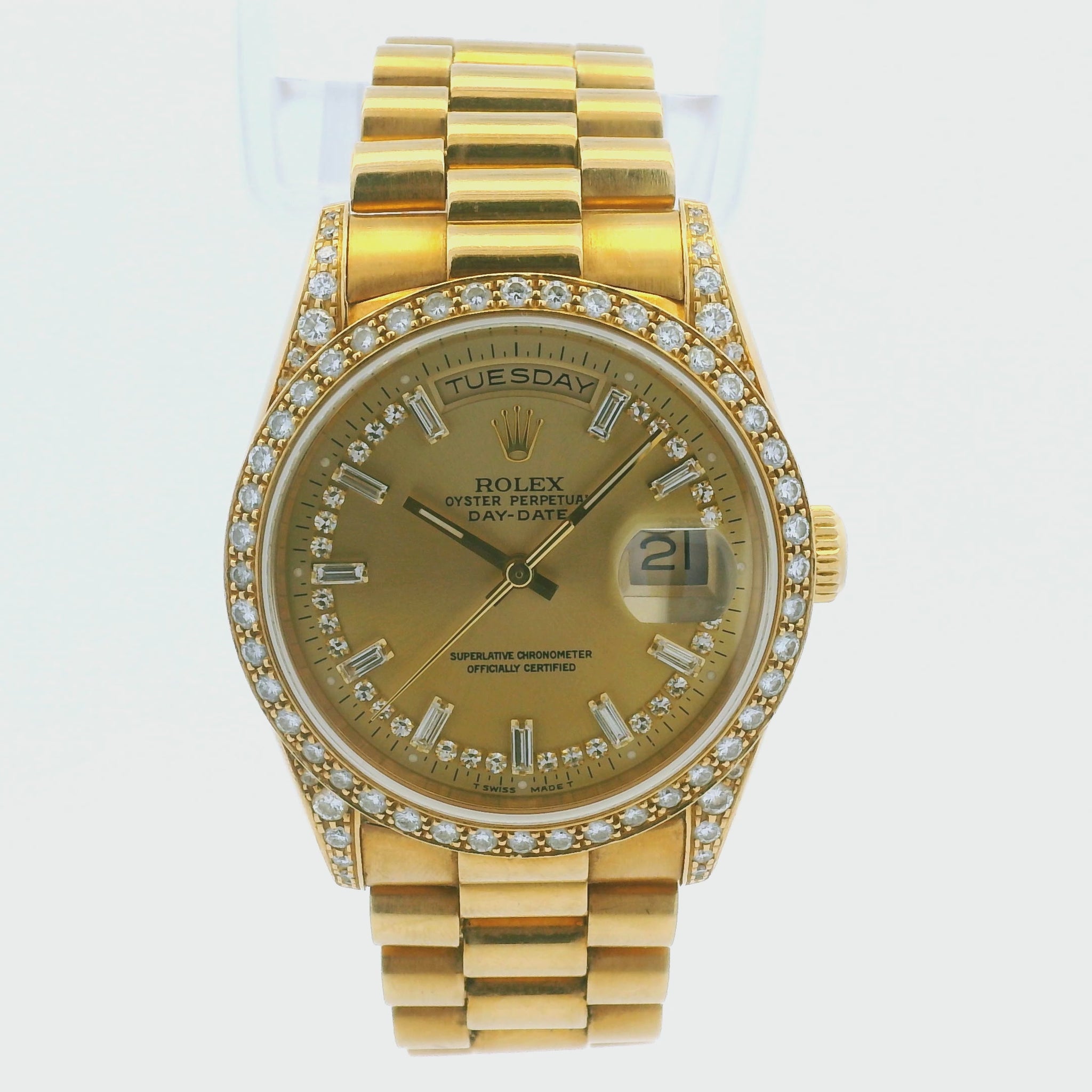 Rolex 18388 Day-Date 18k Yellow Gold Presidential Diamond Bezel 36mm Watch