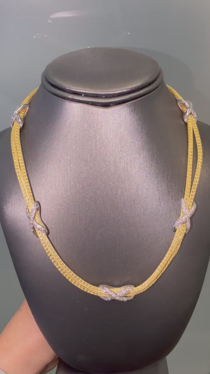 18k Two Tone Gold Natural Pave Diamond "X" Double Strand Necklace