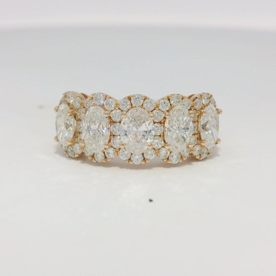 14k Rose Gold Natural Oval Shape 5-Diamond Halo Ring