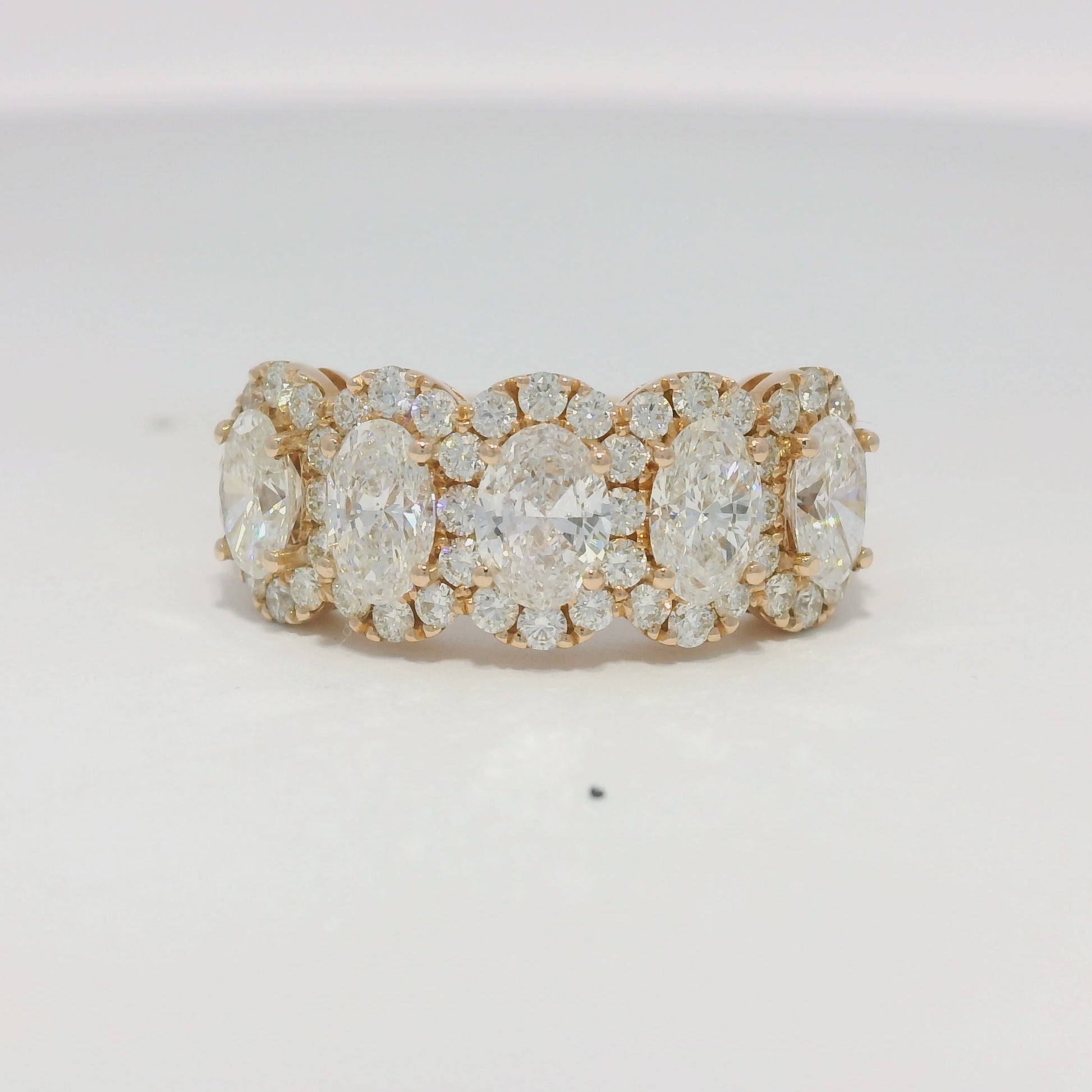 14k Rose Gold Natural Oval Shape 5-Diamond Halo Ring