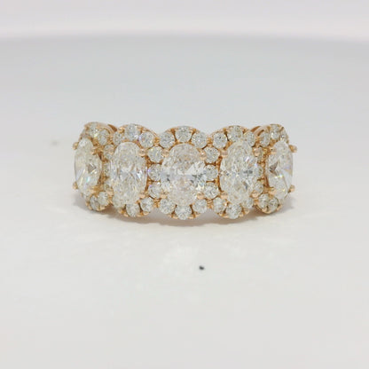 14k Rose Gold Natural Oval Shape 5-Diamond Halo Ring