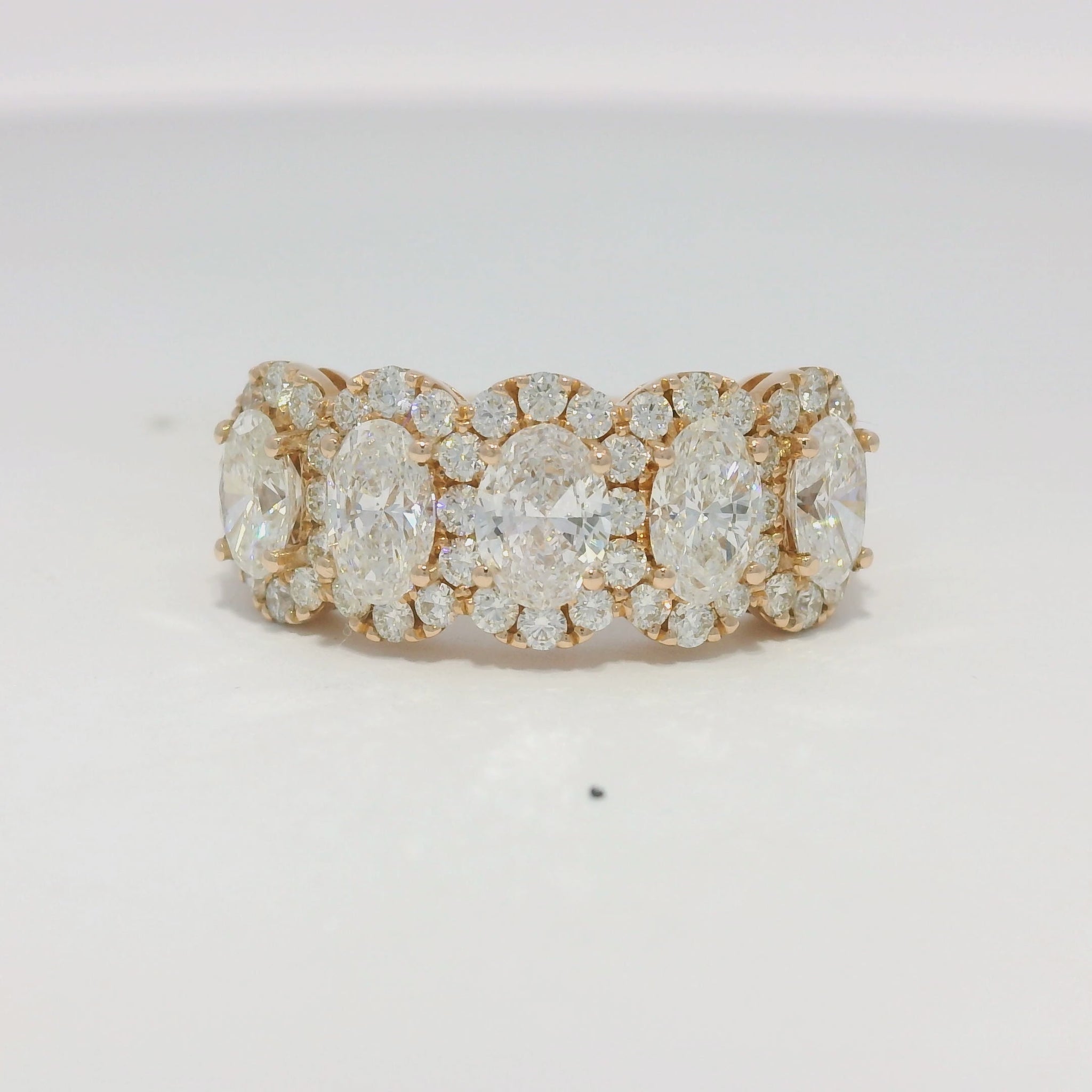 14k Rose Gold Natural Oval Shape 5-Diamond Halo Ring