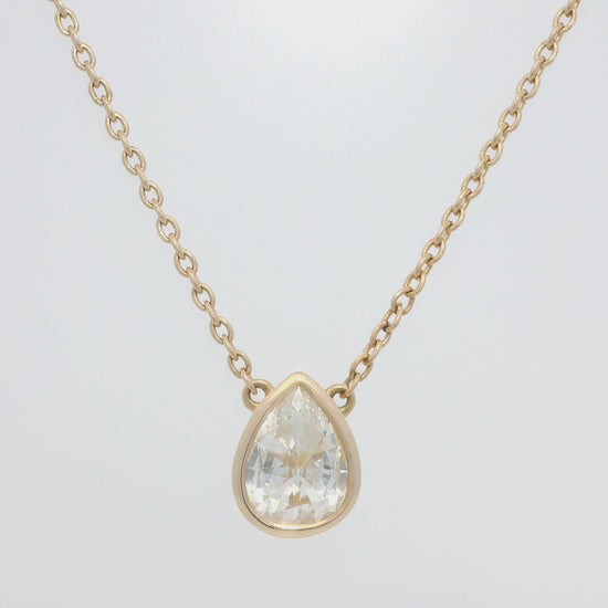 14k Rose Gold Natural Pear Shape Diamond Bezel Set Pendant Necklace