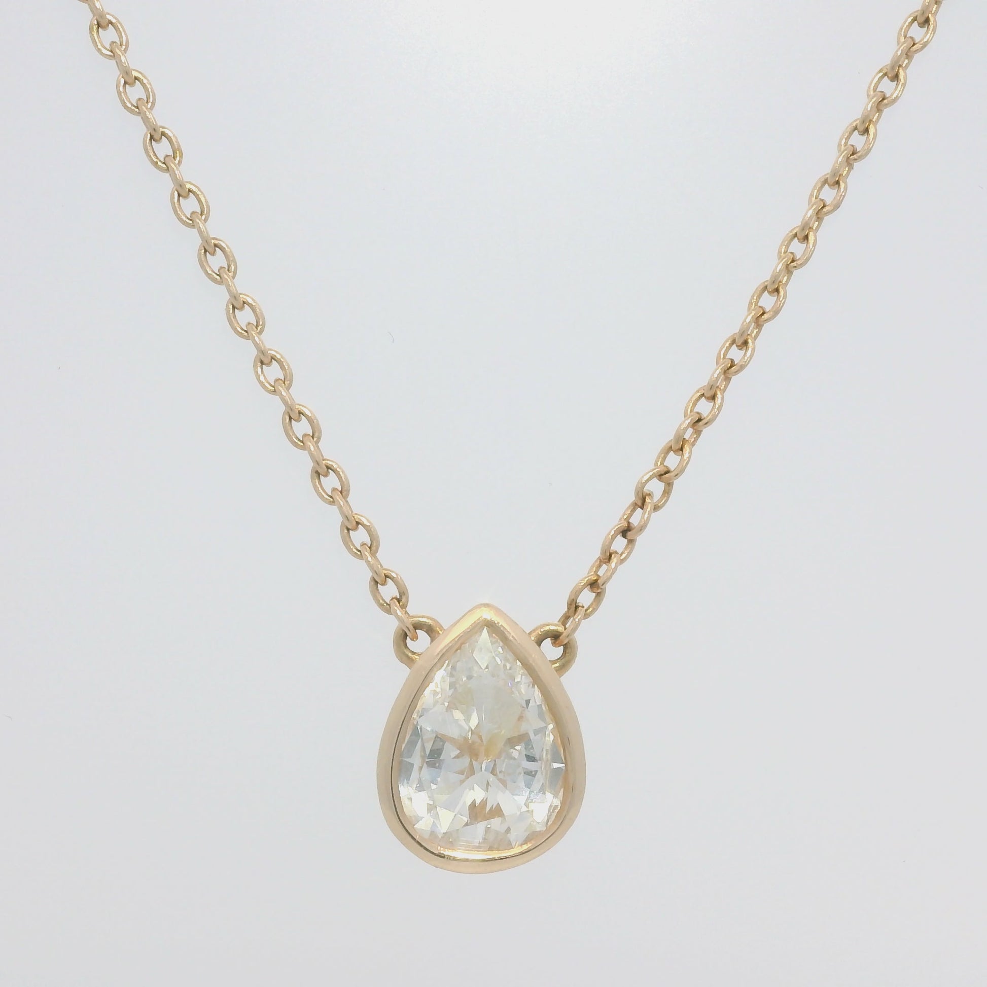 14k Rose Gold Natural Pear Shape Diamond Bezel Set Pendant Necklace