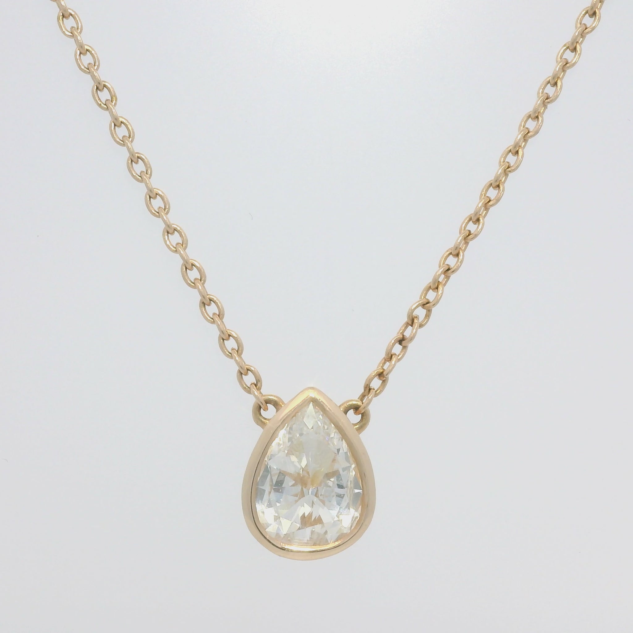 14k Rose Gold Natural Pear Shape Diamond Bezel Set Pendant Necklace