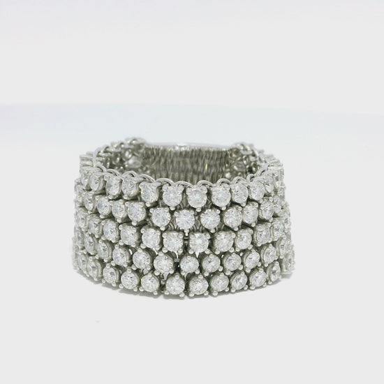 18K White Gold Natural Round Brilliant Diamond 5-Row Flexible Ring