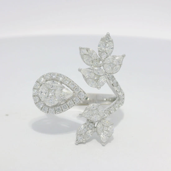 18k White Gold Natural Multi-Shape Diamond Bypass Ring