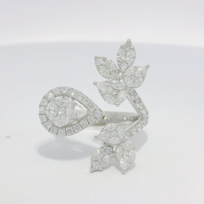 18k White Gold Natural Multi-Shape Diamond Bypass Ring