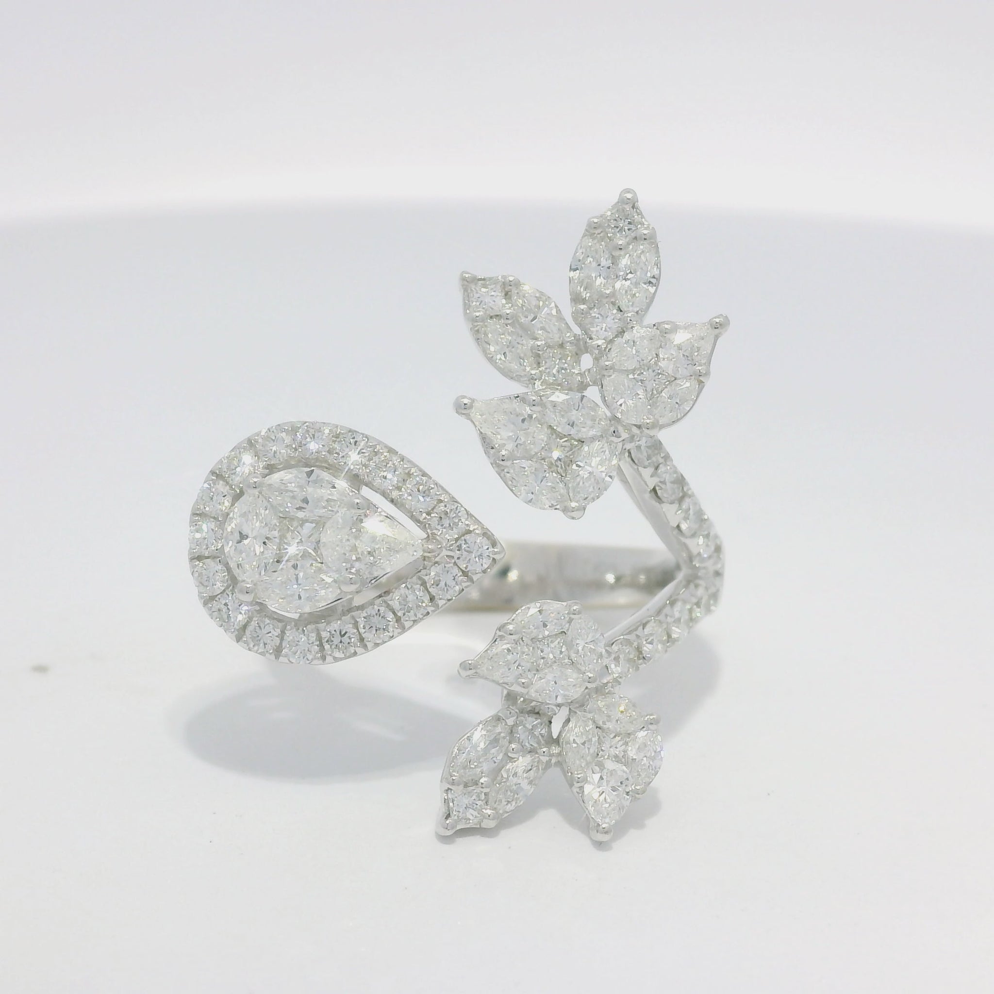 18k White Gold Natural Multi-Shape Diamond Bypass Ring