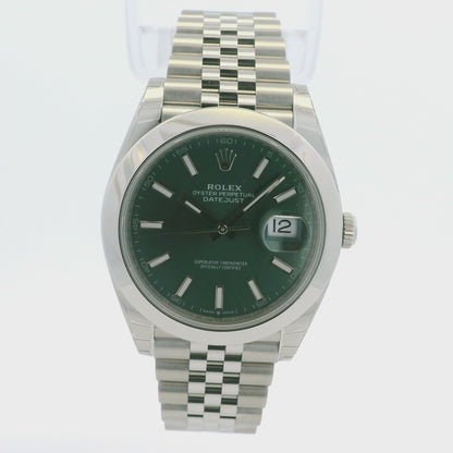 Rolex 126300 Datejust Stainless Steel Mint Green Stick Dial 41mm Watch