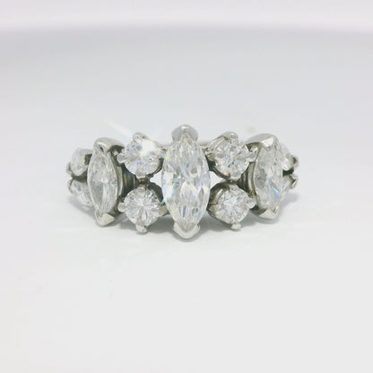 Platinum Natural Marquise Cut Diamond With Accent Side Stones Ring