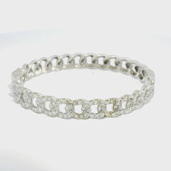 18k White Gold Natural Diamond Cuban Link Style Bangle Bracelet