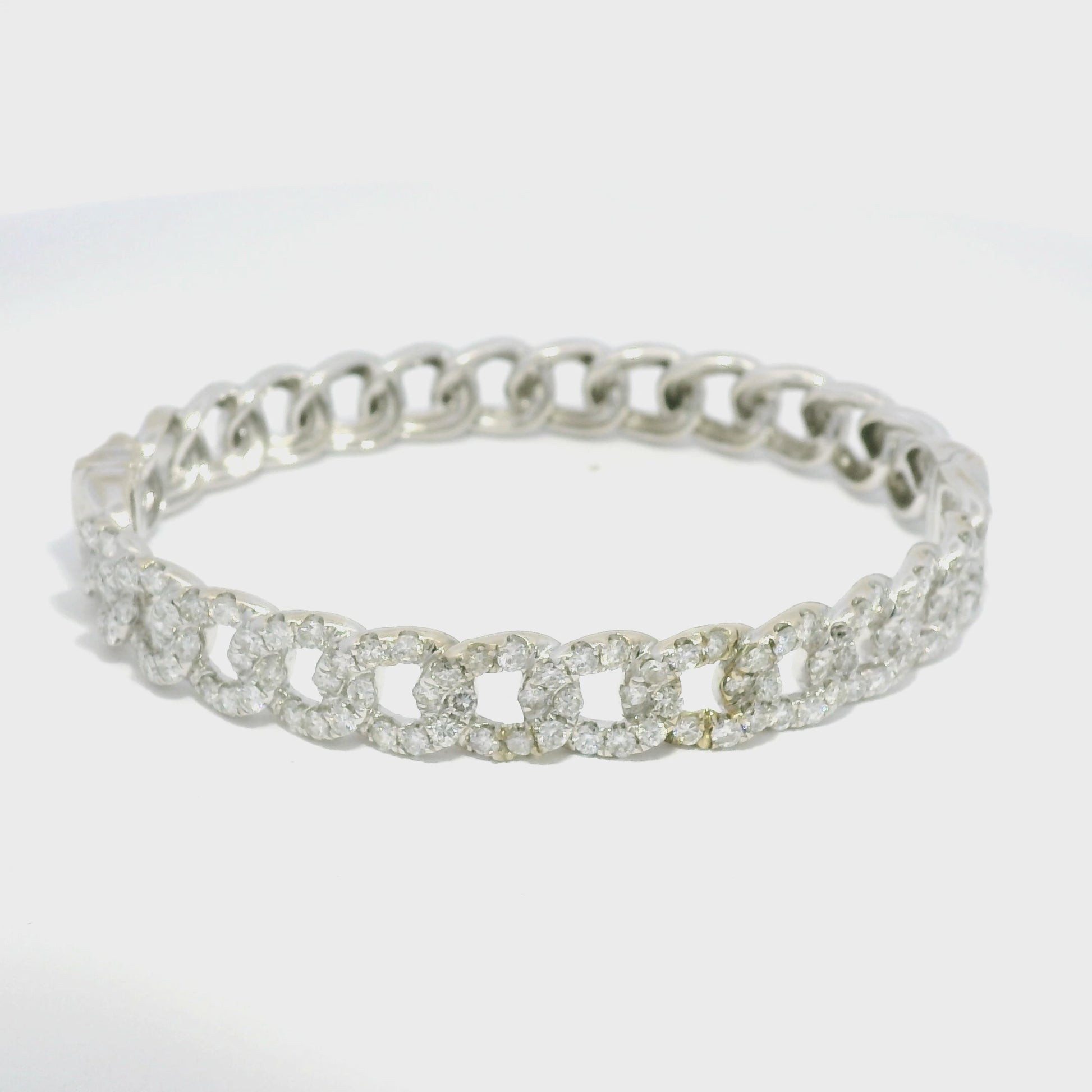 18k White Gold Natural Diamond Cuban Link Style Bangle Bracelet