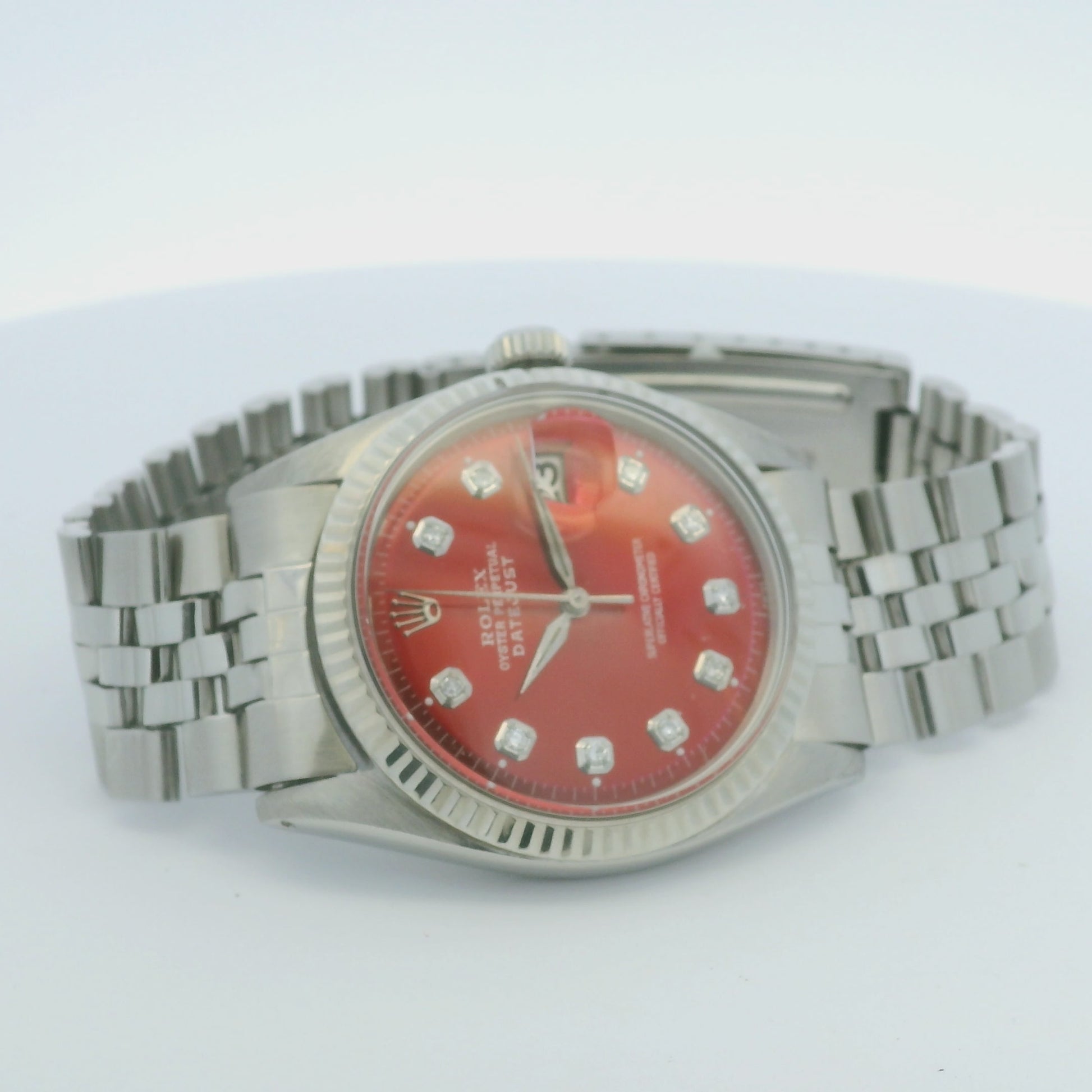Rolex 1601 Datejust Stainless Steel Red Diamond Dial 36mm Watch