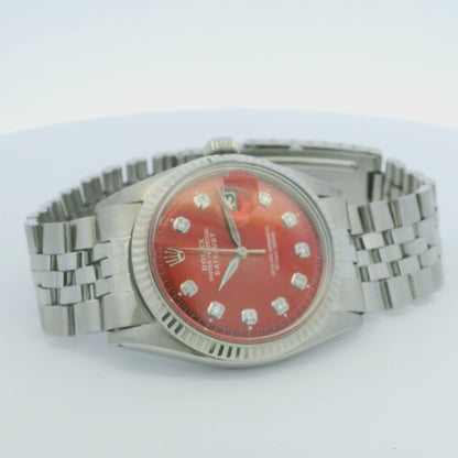 Rolex 1601 Datejust Stainless Steel Red Diamond Dial 36mm Watch
