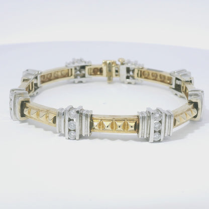14k Two-Tone Gold Diamond & Rock Stud Station Bracelet