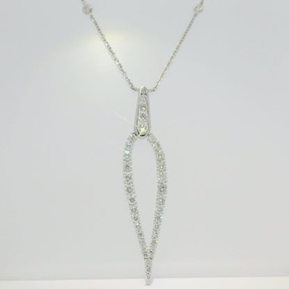 18k White Gold Natural Round Brilliant Cut Diamond Drop Pendant Necklace