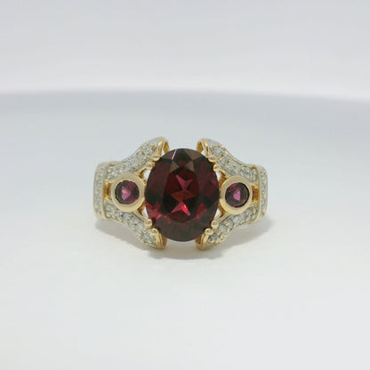 14k Yellow Gold Natural Garnet & Diamond Art Deco Style Ring