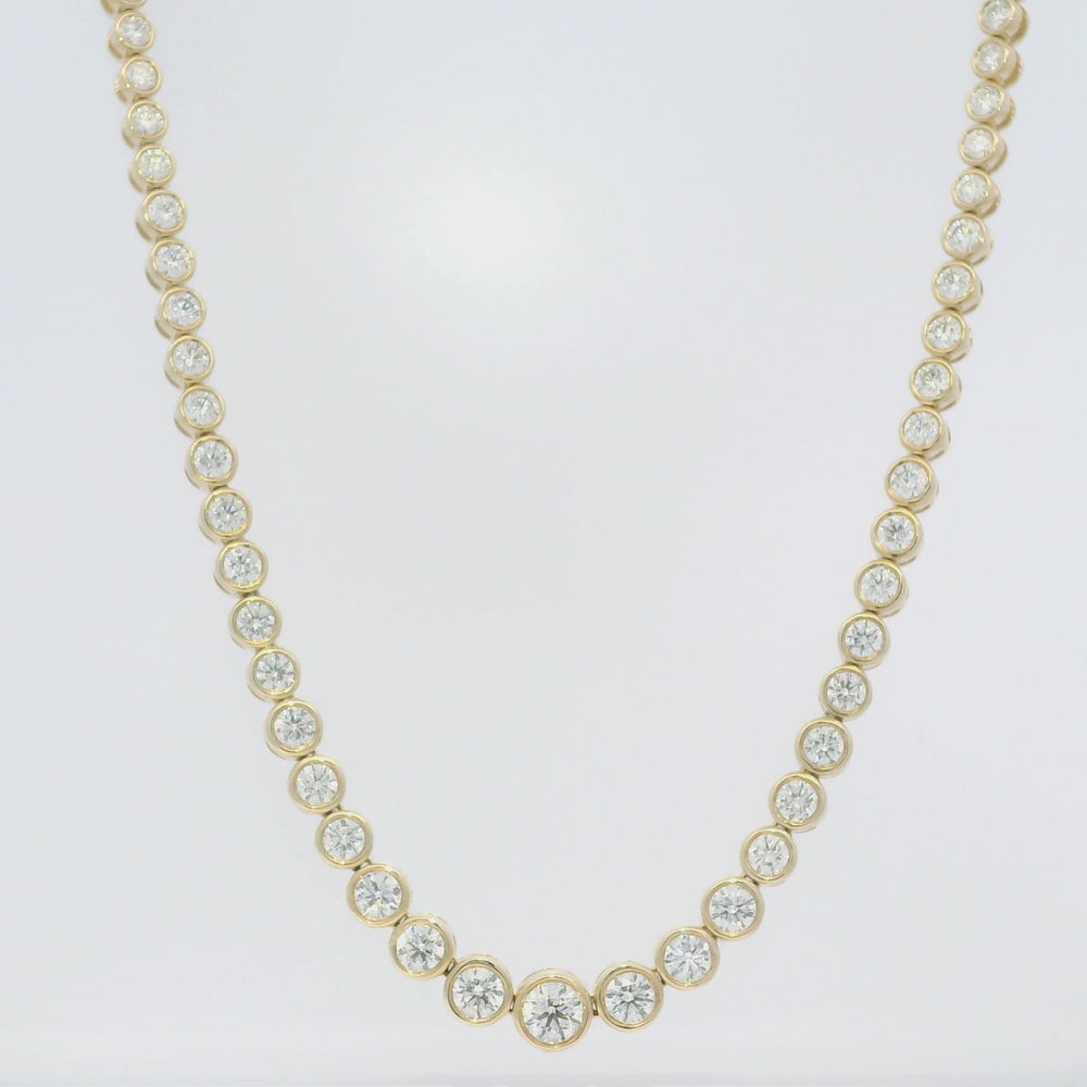 14k Yellow Gold Natural Diamond Bezel Set Tennis Necklace