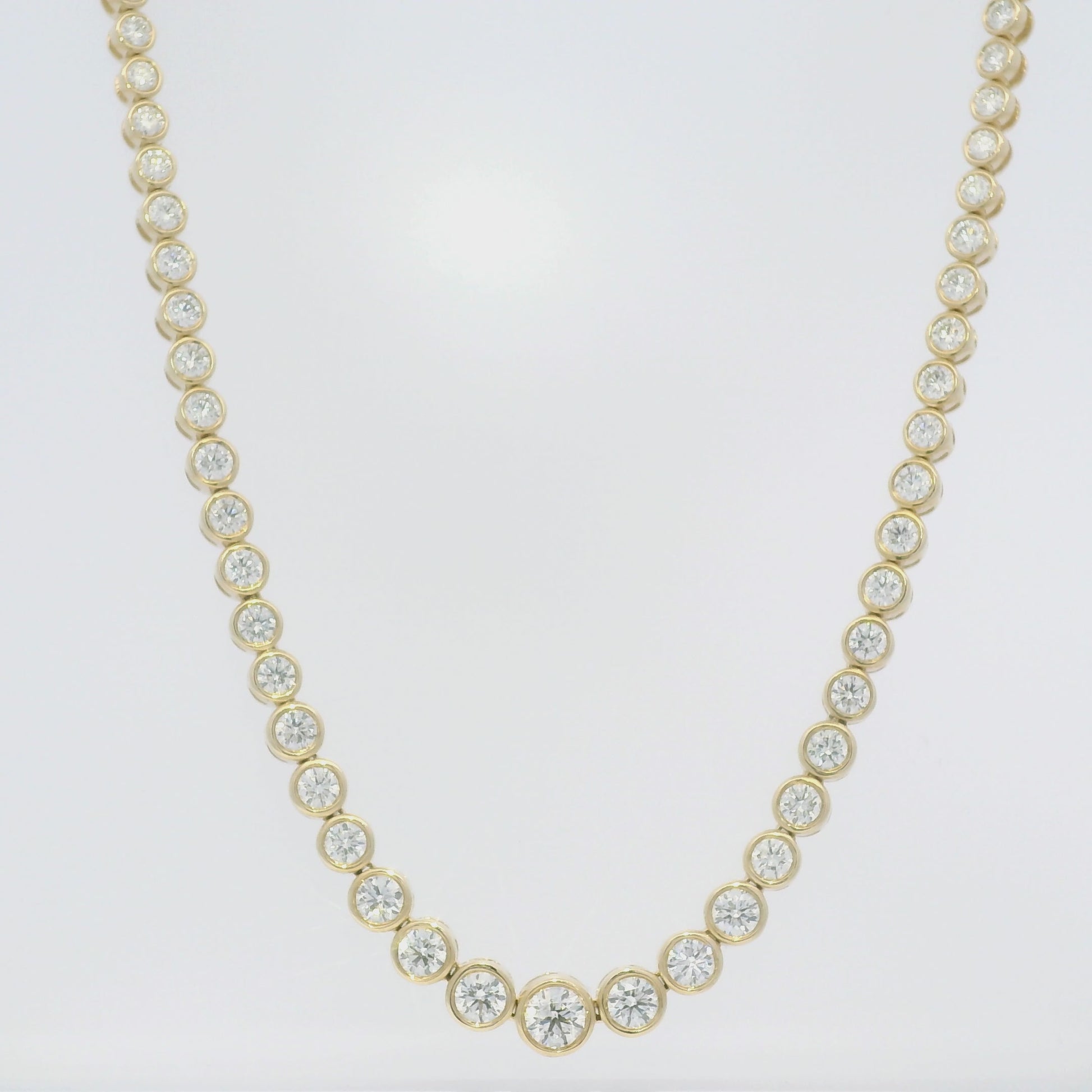 14k Yellow Gold Natural Diamond Bezel Set Tennis Necklace