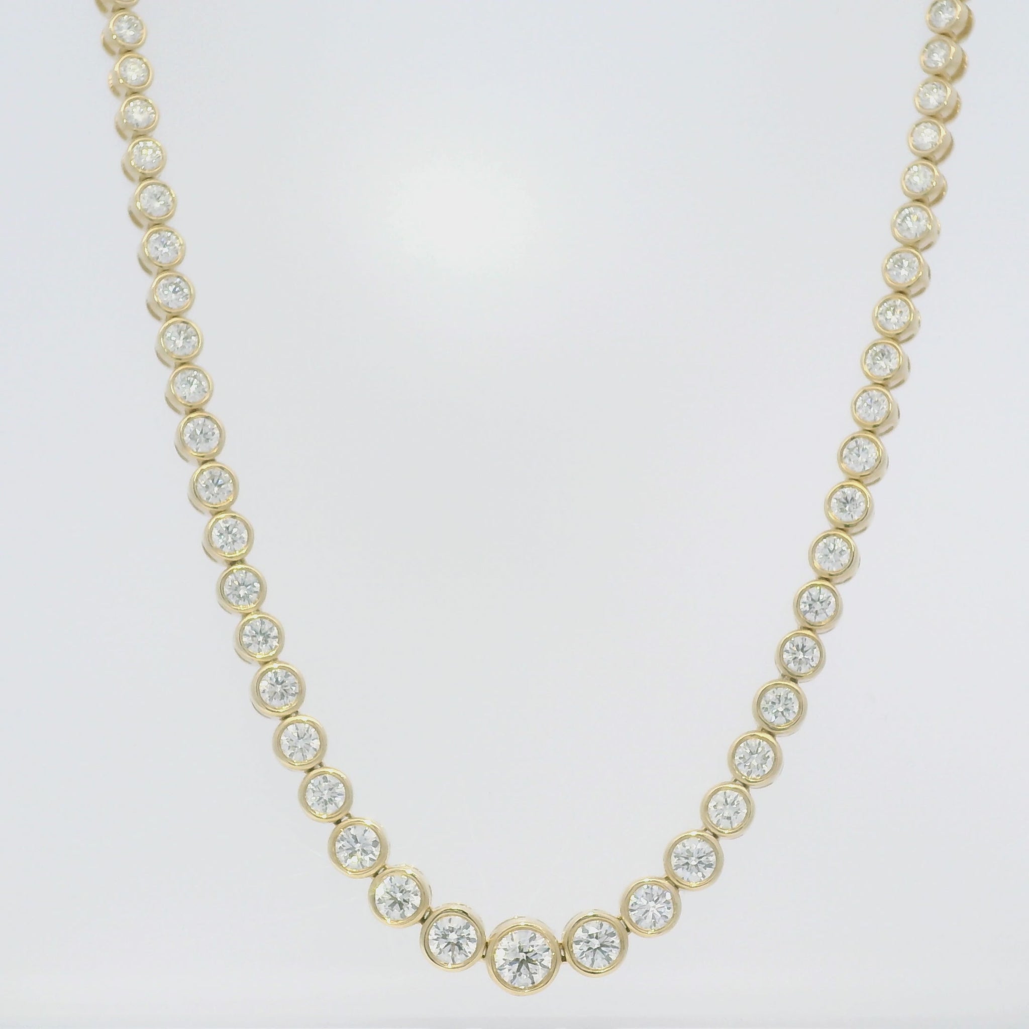 14k Yellow Gold Natural Diamond Bezel Set Tennis Necklace