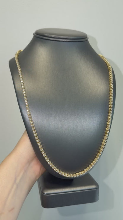14k Yellow Gold Natural 4.95 Carat Round Brilliant Cut Diamond Tennis Necklace