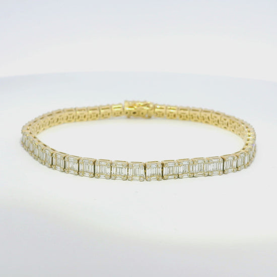 14k Yellow Gold Natural Diamond Mosaic Set Square Station Bracelet