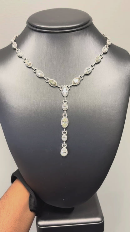 Platinum Natural Marquise & Pear Shape Diamond Lariat Necklace