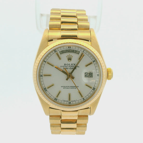 Rolex 18038 Day-Date 18k Yellow Gold Presidential White Dial 36mm Watch