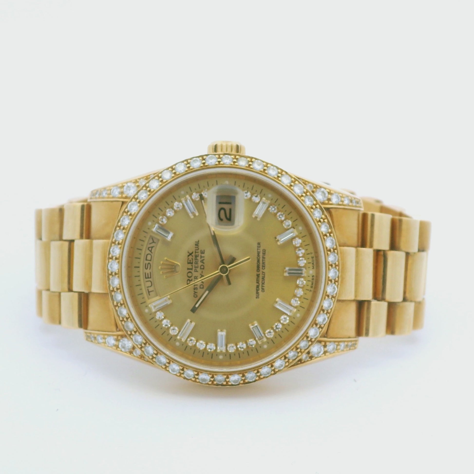 Rolex 18388 Day-Date 18k Yellow Gold Presidential Diamond Bezel 36mm Watch