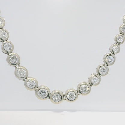 14k White Gold Natural 6.60 Carat Diamond Bezel Set Graduated Tennis Necklace