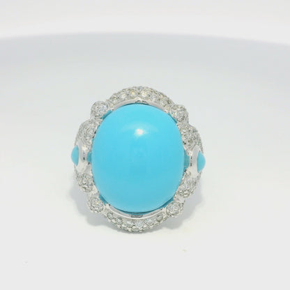 18k White Gold Turquoise &amp; Diamond Pave Cocktail Ring