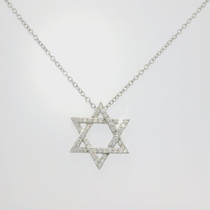 14k White Gold Natural Diamond Star of David Pendant Necklace