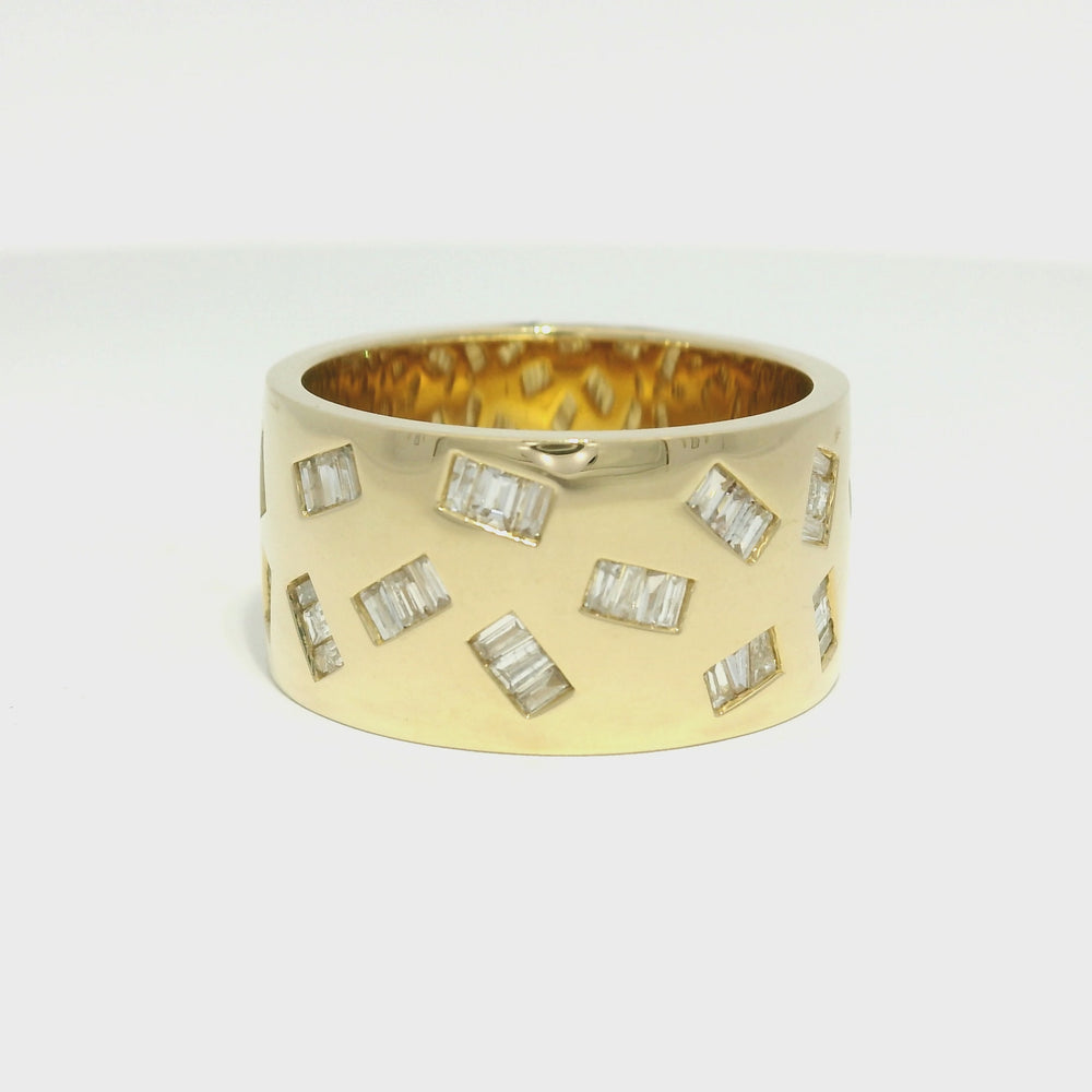 18k Yellow Gold Natural Baguette Diamond Floating Wide Band Ring