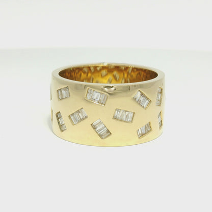 18k Yellow Gold Natural Baguette Diamond Floating Wide Band Ring