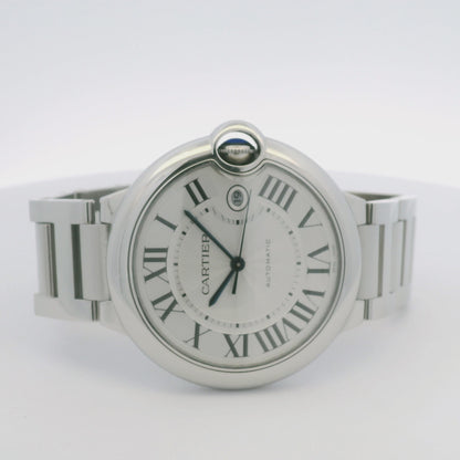 Cartier Ballon Bleu 42mm Silver Roman Dial Watch