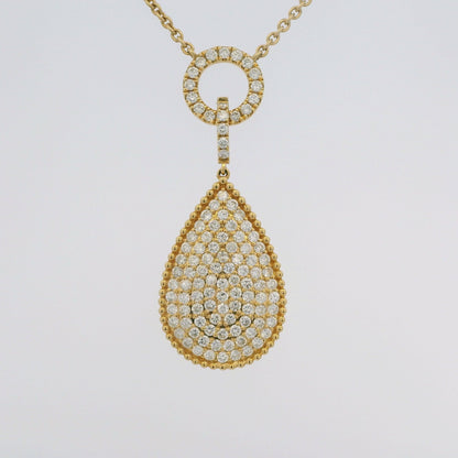 18k Yellow Gold Natural 1.85 Carat Pave Diamond Tear-Drop Necklace