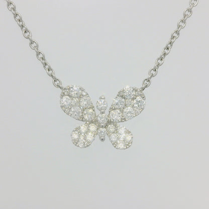 18k White Gold Natural 0.33 Carat Diamond Pave Butterfly Necklace
