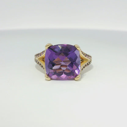14k Yellow Gold 5.8 Carat Purple Amethyst Split Shank Ring