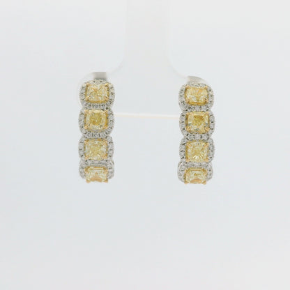 18k Two Tone Gold Natural Yellow Cushion Cut Diamond Halo Earrings