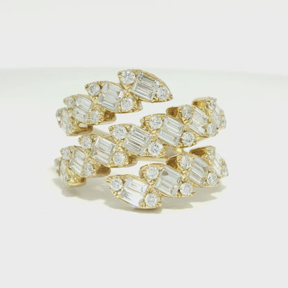 14k Yellow Gold Natural Diamond Marquise Style 3-Row Bypass Ring