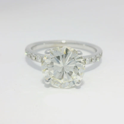 GIA 18k White Gold Natural 3.06 Carat Round Brilliant Diamond Engagement Ring