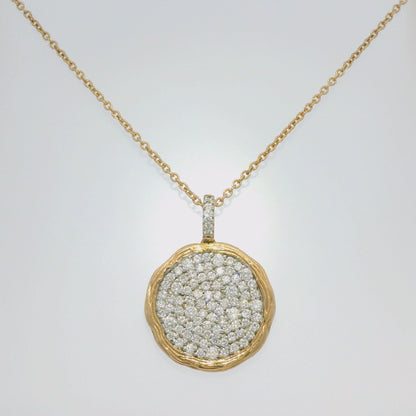 14k Rose Gold Natural 1.15 Carat Diamond Pave Textured Disc Necklace