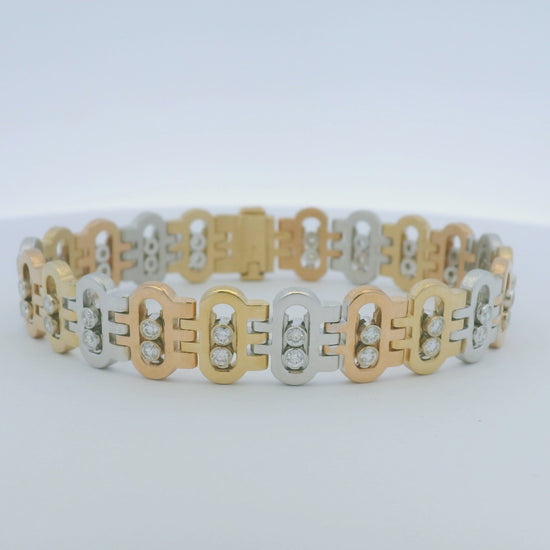 14k Tri-Color Oval Link Bracelet with Natural Diamond Accents