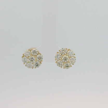 14k Yellow Gold Round Brilliant Cut Diamond Cluster Stud Earrings
