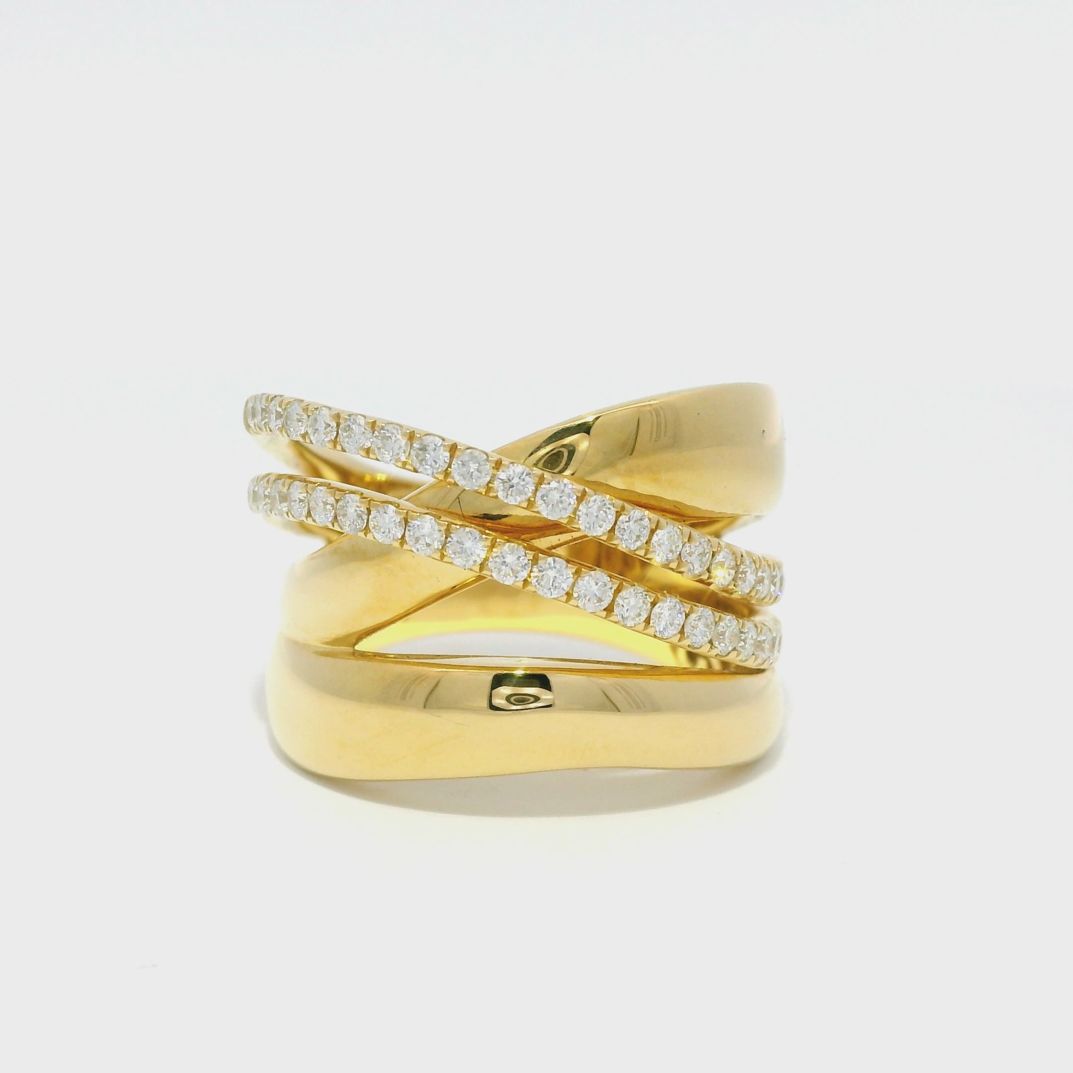 18Kt Yellow Gold Natural Round Brilliant Diamond Wide Crossover Ring