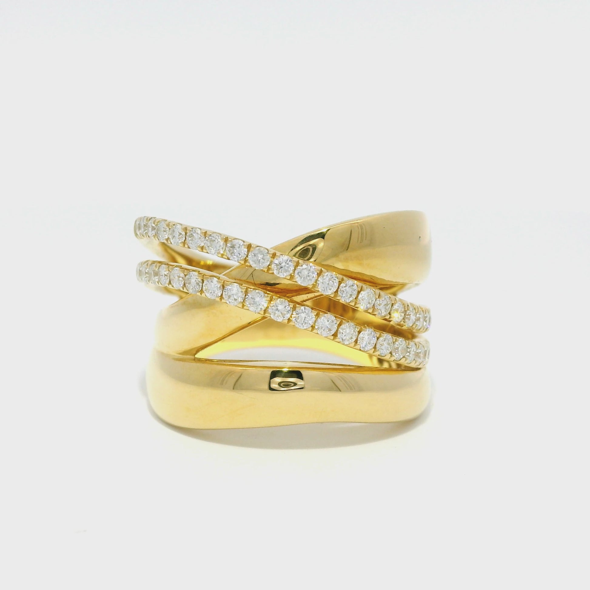 18Kt Yellow Gold Natural Round Brilliant Diamond Wide Crossover Ring